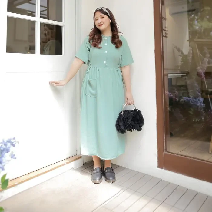 midi dress kancing tangan 3 Xiaolizi Linen Shirt Dress Vintage Belted Swing Midi Dress 5674 Long sleeve Jual Daster Aurel VIRAL ISI